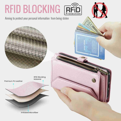 For iPhone XS Max CaseMe C36 Card Slots Zipper Wallet RFID Anti-theft Leather Phone Case(Pink)