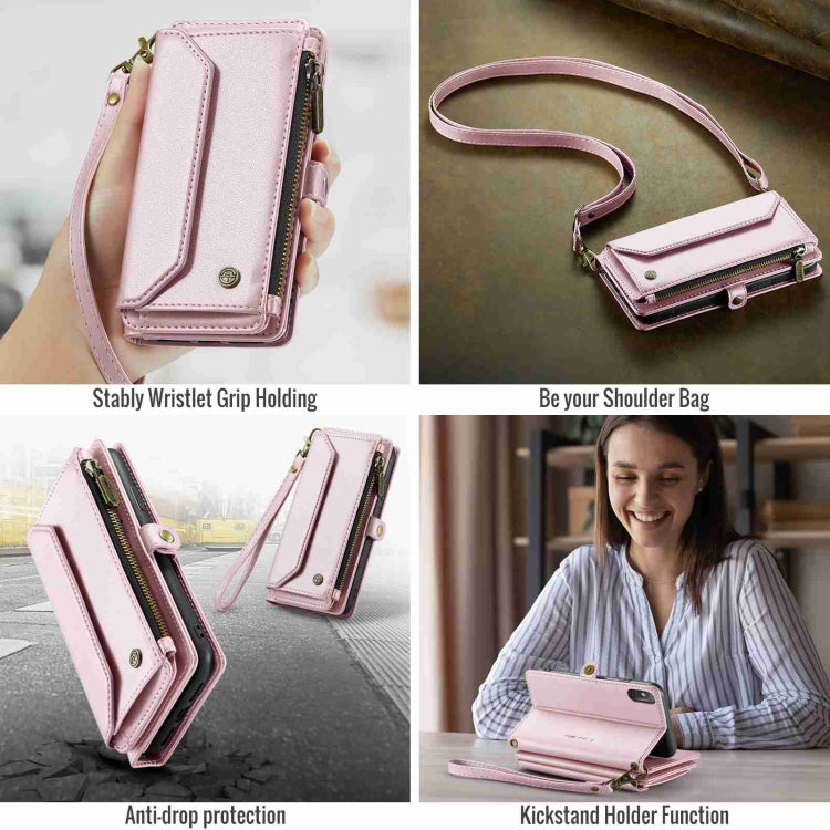 For iPhone XS Max CaseMe C36 Card Slots Zipper Wallet RFID Anti-theft Leather Phone Case(Pink)