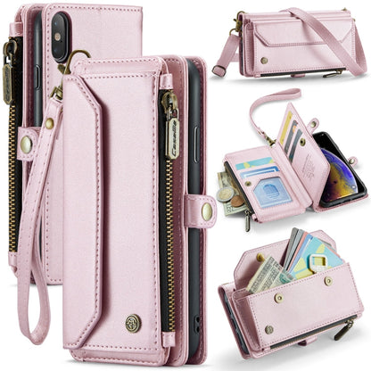 For iPhone XS Max CaseMe C36 Card Slots Zipper Wallet RFID Anti-theft Leather Phone Case(Pink)