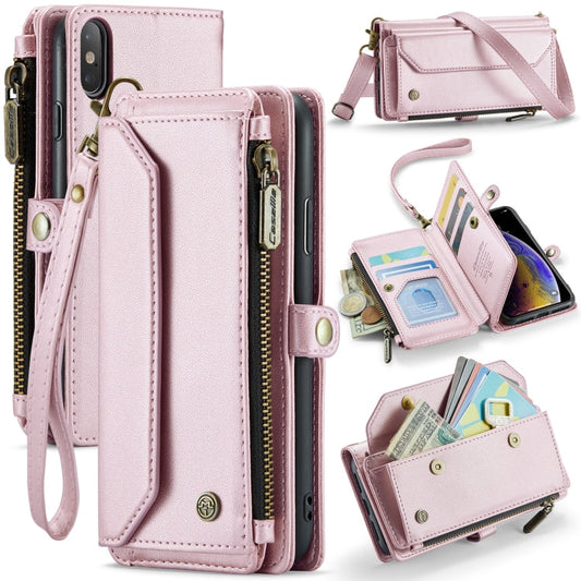 For iPhone XS Max CaseMe C36 Card Slots Zipper Wallet RFID Anti-theft Leather Phone Case(Pink)