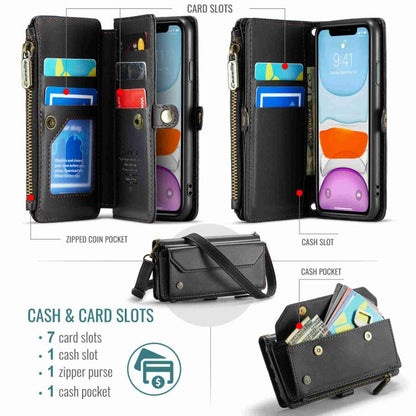 For iPhone 11 CaseMe C36 Card Slots Zipper Wallet RFID Anti-theft Leather Phone Case(Black)