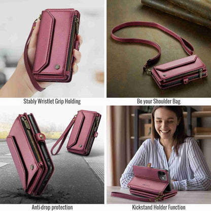 For iPhone 11 CaseMe C36 Card Slots Zipper Wallet RFID Anti-theft Leather Phone Case(Wine Red)