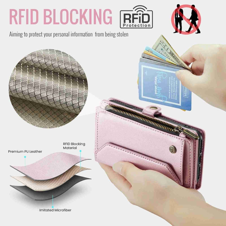 For iPhone 11 CaseMe C36 Card Slots Zipper Wallet RFID Anti-theft Leather Phone Case(Pink)