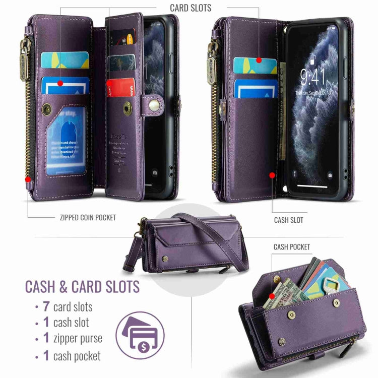 For iPhone 11 Pro CaseMe C36 Card Slots Zipper Wallet RFID Anti-theft Leather Phone Case(Purple)