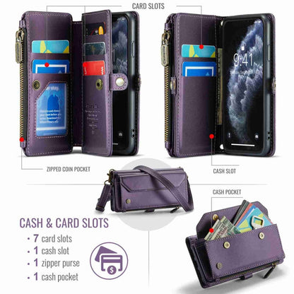 For iPhone 11 Pro CaseMe C36 Card Slots Zipper Wallet RFID Anti-theft Leather Phone Case(Purple)