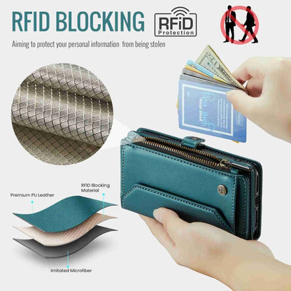 For iPhone 11 Pro CaseMe C36 Card Slots Zipper Wallet RFID Anti-theft Leather Phone Case(Blue-green)