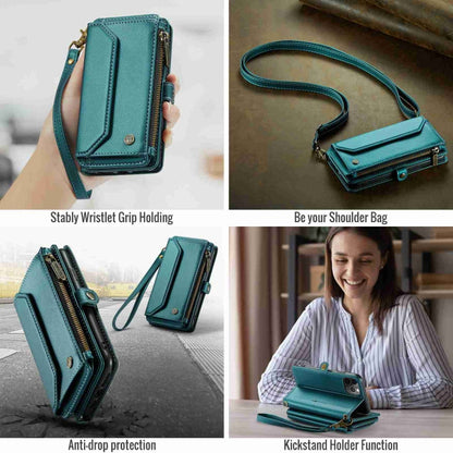 For iPhone 11 Pro CaseMe C36 Card Slots Zipper Wallet RFID Anti-theft Leather Phone Case(Blue-green)