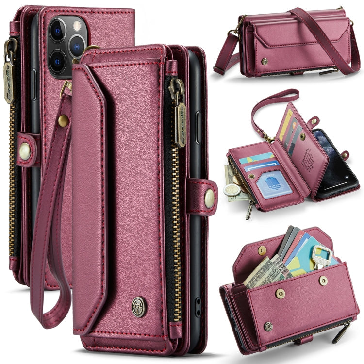 For iPhone 11 Pro CaseMe C36 Card Slots Zipper Wallet RFID Anti-theft Leather Phone Case(Wine Red)