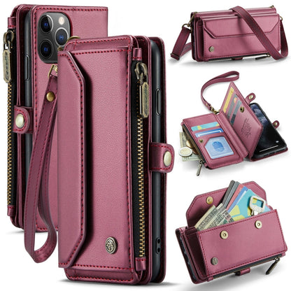 For iPhone 11 Pro CaseMe C36 Card Slots Zipper Wallet RFID Anti-theft Leather Phone Case(Wine Red)
