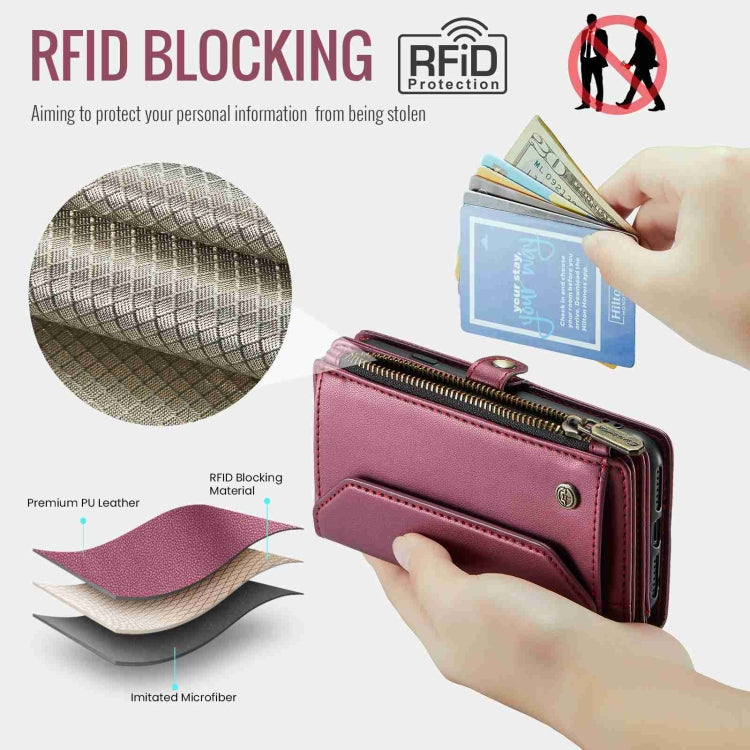 For iPhone 11 Pro CaseMe C36 Card Slots Zipper Wallet RFID Anti-theft Leather Phone Case(Wine Red)