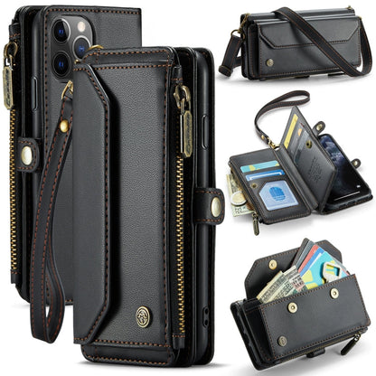 For iPhone 11 Pro Max CaseMe C36 Card Slots Zipper Wallet RFID Anti-theft Leather Phone Case(Black)