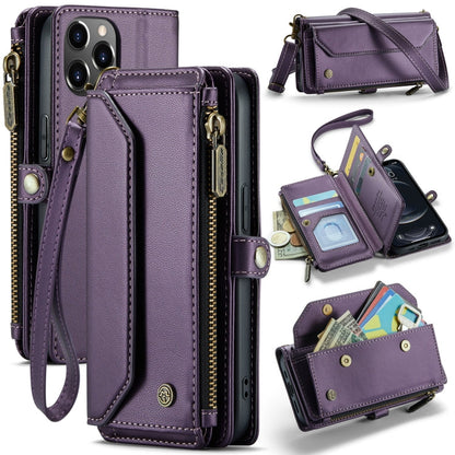 For iPhone 12 Pro CaseMe C36 Card Slots Zipper Wallet RFID Anti-theft Leather Phone Case(Purple)