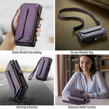 For iPhone 12 Pro CaseMe C36 Card Slots Zipper Wallet RFID Anti-theft Leather Phone Case(Purple)