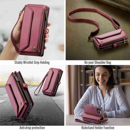 For iPhone 12 Pro CaseMe C36 Card Slots Zipper Wallet RFID Anti-theft Leather Phone Case(Wine Red)