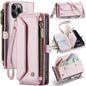 For iPhone 12 Pro CaseMe C36 Card Slots Zipper Wallet RFID Anti-theft Leather Phone Case(Pink)