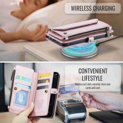 For iPhone 12 Pro Max CaseMe C36 Card Slots Zipper Wallet RFID Anti-theft Leather Phone Case(Pink)