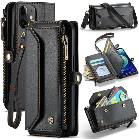 For iPhone 12 CaseMe C36 Card Slots Zipper Wallet RFID Anti-theft Leather Phone Case(Black)