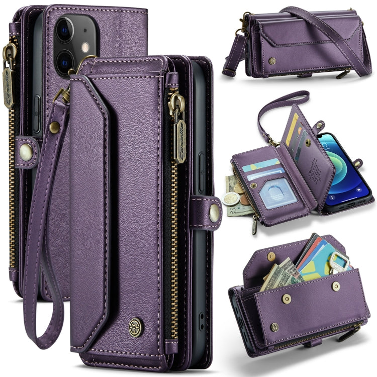 For iPhone 12 CaseMe C36 Card Slots Zipper Wallet RFID Anti-theft Leather Phone Case(Purple)