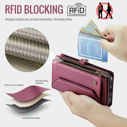 For iPhone 12 CaseMe C36 Card Slots Zipper Wallet RFID Anti-theft Leather Phone Case(Wine Red)