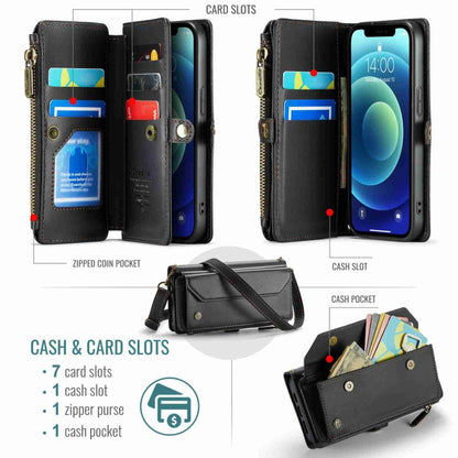 For iPhone 12 mini CaseMe C36 Card Slots Zipper Wallet RFID Anti-theft Leather Phone Case(Black)