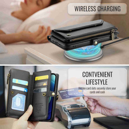 For iPhone 12 mini CaseMe C36 Card Slots Zipper Wallet RFID Anti-theft Leather Phone Case(Black)