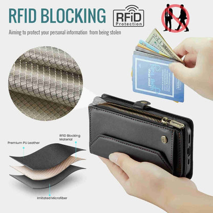 For iPhone 12 mini CaseMe C36 Card Slots Zipper Wallet RFID Anti-theft Leather Phone Case(Black)
