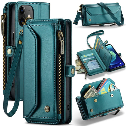 Pour iPhone 12 mini CaseMe C36 Emplacements pour cartes Portefeuille zippé Anti-vol RFID Étui de téléphone en cuir (bleu-vert)