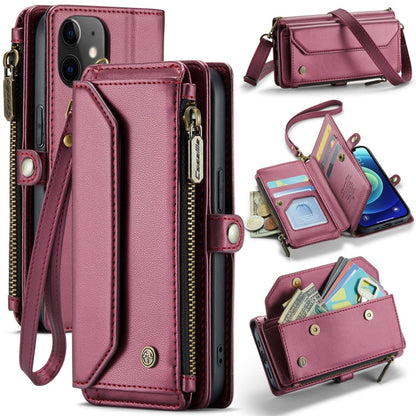 For iPhone 12 mini CaseMe C36 Card Slots Zipper Wallet RFID Anti-theft Leather Phone Case(Wine Red)