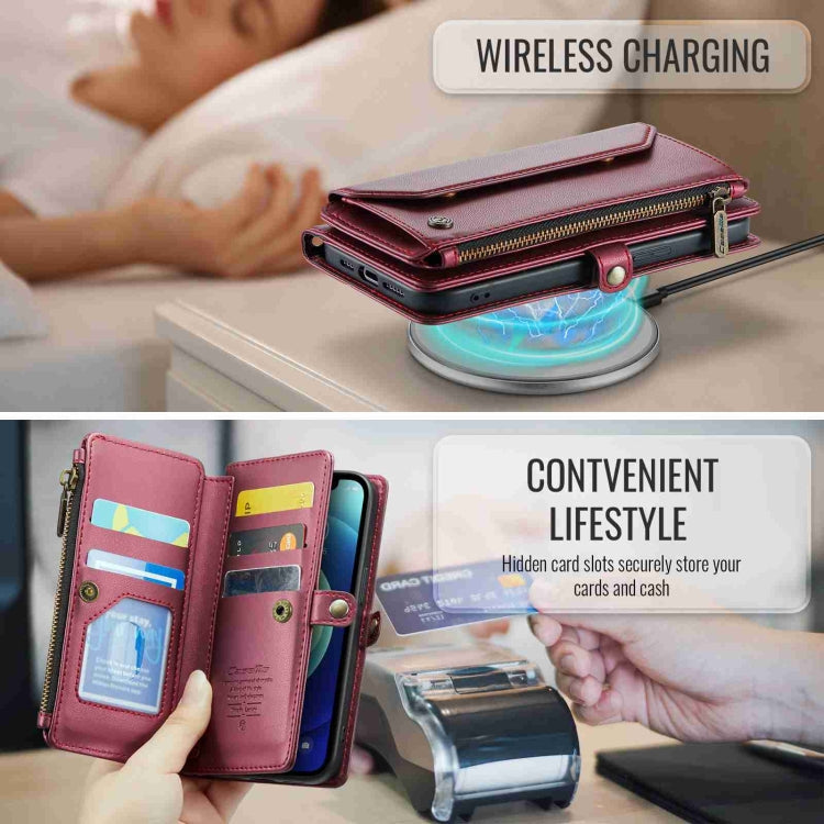 For iPhone 12 mini CaseMe C36 Card Slots Zipper Wallet RFID Anti-theft Leather Phone Case(Wine Red)