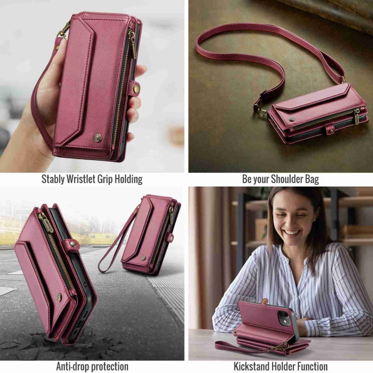 For iPhone 12 mini CaseMe C36 Card Slots Zipper Wallet RFID Anti-theft Leather Phone Case(Wine Red)
