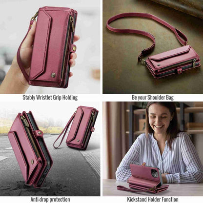 For iPhone 12 mini CaseMe C36 Card Slots Zipper Wallet RFID Anti-theft Leather Phone Case(Wine Red)