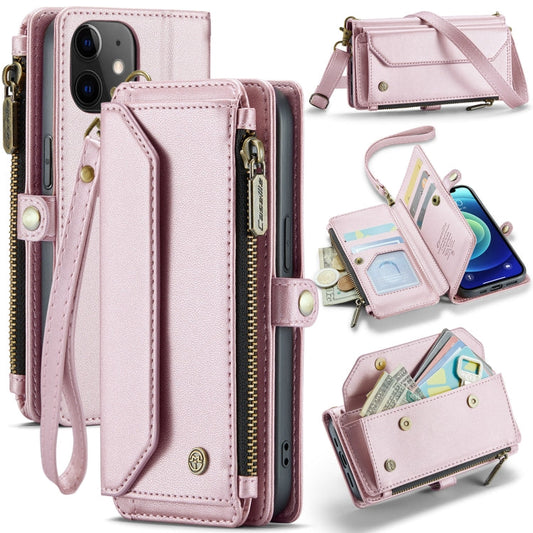 Pour iPhone 12 mini Étui de téléphone en cuir anti-vol RFID avec fentes pour cartes et portefeuille à fermeture éclair CaseMe C36 (rose)