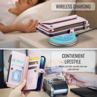 For iPhone 12 mini CaseMe C36 Card Slots Zipper Wallet RFID Anti-theft Leather Phone Case(Pink)