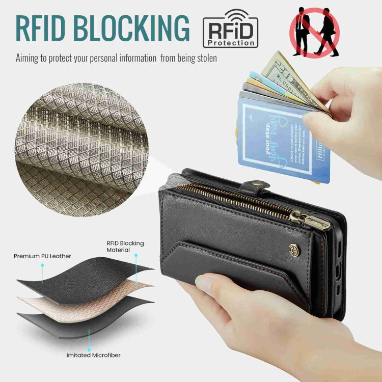 For iPhone 13 CaseMe C36 Card Slots Zipper Wallet RFID Anti-theft Leather Phone Case(Black)