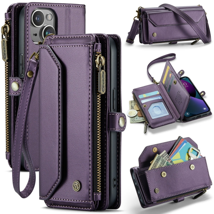For iPhone 13 CaseMe C36 Card Slots Zipper Wallet RFID Anti-theft Leather Phone Case(Purple)