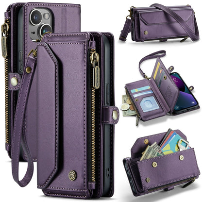 For iPhone 13 CaseMe C36 Card Slots Zipper Wallet RFID Anti-theft Leather Phone Case(Purple)