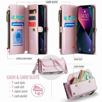 For iPhone 13 CaseMe C36 Card Slots Zipper Wallet RFID Anti-theft Leather Phone Case(Pink)