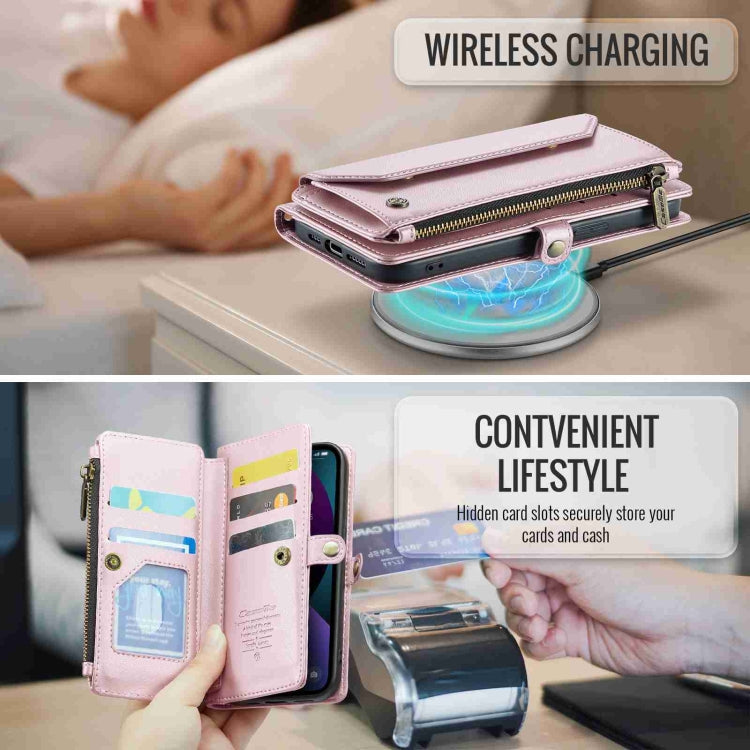 For iPhone 13 CaseMe C36 Card Slots Zipper Wallet RFID Anti-theft Leather Phone Case(Pink)