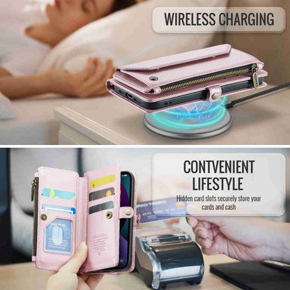 For iPhone 13 CaseMe C36 Card Slots Zipper Wallet RFID Anti-theft Leather Phone Case(Pink)
