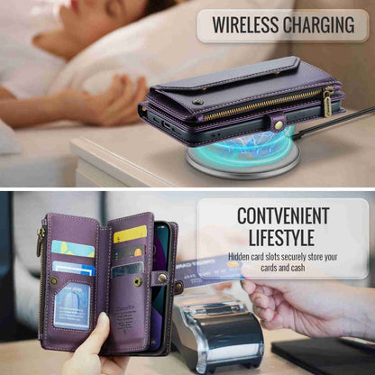 For iPhone 13 mini CaseMe C36 Card Slots Zipper Wallet RFID Anti-theft Leather Phone Case(Purple)