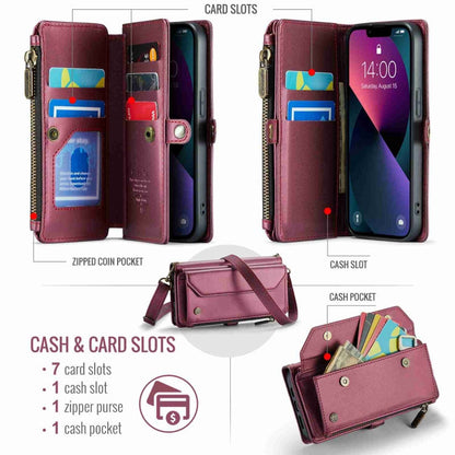 For iPhone 13 mini CaseMe C36 Card Slots Zipper Wallet RFID Anti-theft Leather Phone Case(Wine Red)