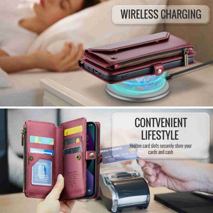 For iPhone 13 mini CaseMe C36 Card Slots Zipper Wallet RFID Anti-theft Leather Phone Case(Wine Red)
