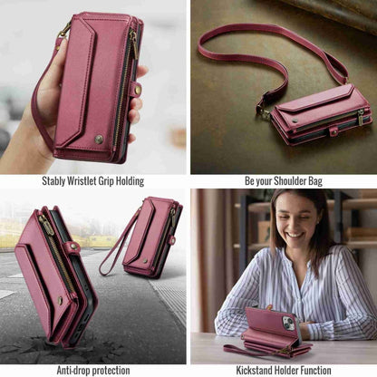 For iPhone 13 mini CaseMe C36 Card Slots Zipper Wallet RFID Anti-theft Leather Phone Case(Wine Red)