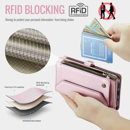 For iPhone 13 mini CaseMe C36 Card Slots Zipper Wallet RFID Anti-theft Leather Phone Case(Pink)