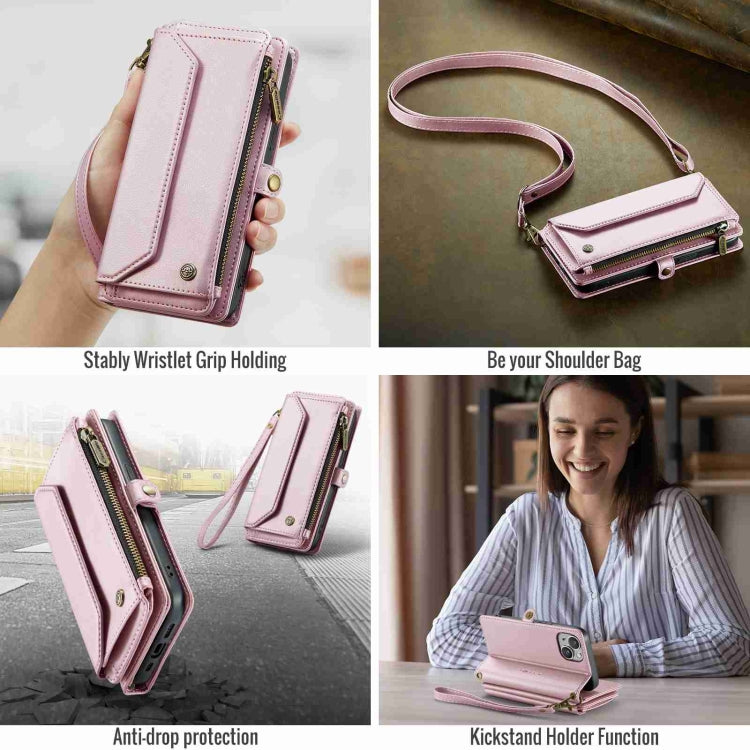 For iPhone 13 mini CaseMe C36 Card Slots Zipper Wallet RFID Anti-theft Leather Phone Case(Pink)