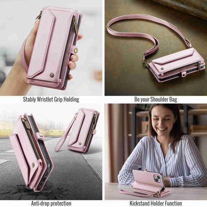 For iPhone 13 mini CaseMe C36 Card Slots Zipper Wallet RFID Anti-theft Leather Phone Case(Pink)