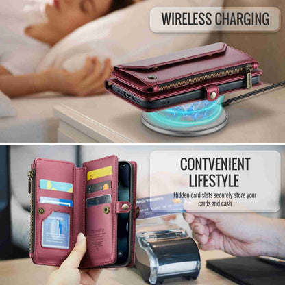 For iPhone 13 Pro CaseMe C36 Card Slots Zipper Wallet RFID Anti-theft Leather Phone Case(Wine Red)
