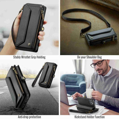 For iPhone 13 Pro Max CaseMe C36 Card Slots Zipper Wallet RFID Anti-theft Leather Phone Case(Black)