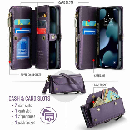 For iPhone 13 Pro Max CaseMe C36 Card Slots Zipper Wallet RFID Anti-theft Leather Phone Case(Purple)