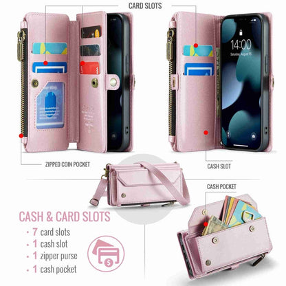 For iPhone 13 Pro Max CaseMe C36 Card Slots Zipper Wallet RFID Anti-theft Leather Phone Case(Pink)